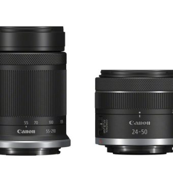 Die beiden neuen Objektive im Vergleich: das RF-S 5-7,1/55-210 mm IS STM  (links) ist 92,9 mm lang, das RF 4,5-6,3/24-50 mm IS STM (rechts) hat eine Länge von 58 mm.