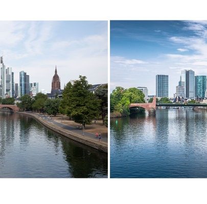 Links das Original, rechts die in Photoshop bearbeitete Skyline.