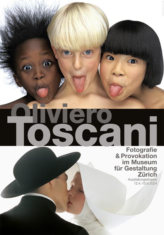 Plakat der Ausstellung "Oliviero Toscani: Fotografie und Provokation" im Museum für Gestaltung Zürich.